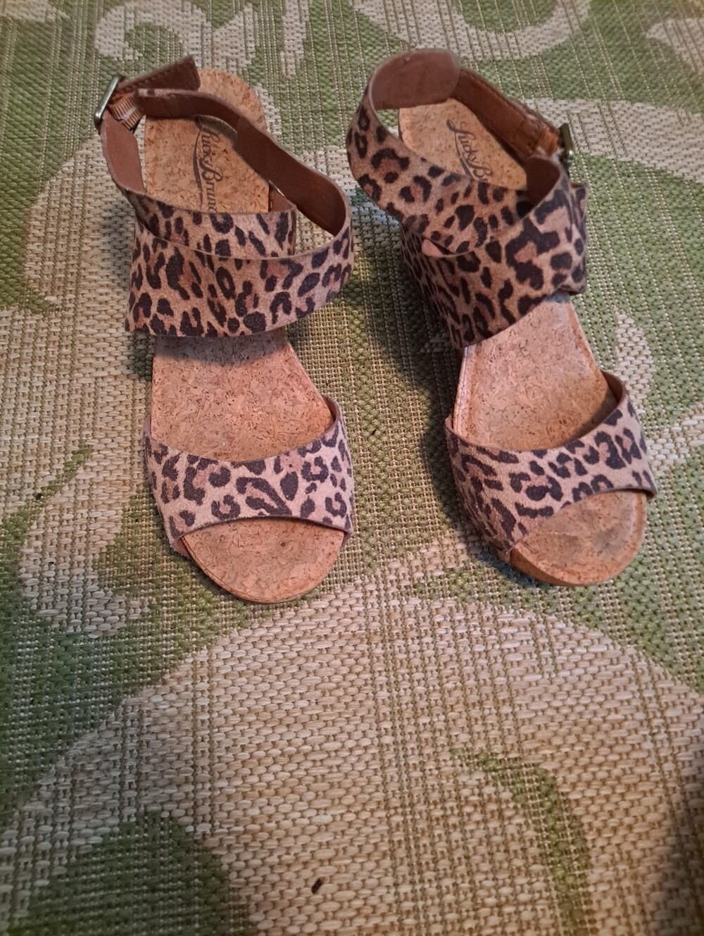 Vintage Lucky Brand Leopard Print Women’s Cork Wedge Sandals - Brown